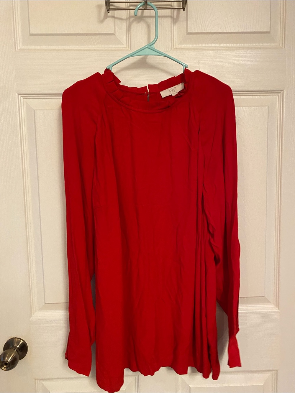 LOFT Plus Red Ruffle Neck Blouse 20